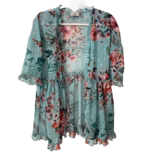 Rare Editions Sweaters - RARE Editions Boho Sheer Ruffle Floral Kimono Size 8 (see measurements)